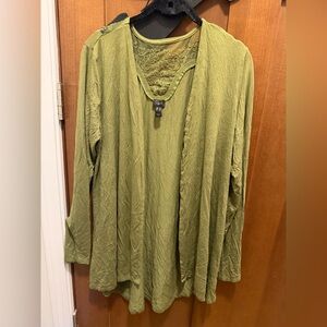G.I.L.I. Olive Green Long Sleeve Lace Yoke Tunic